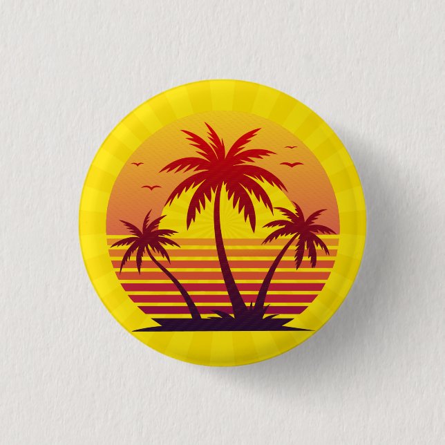 Sunset With Palm Trees Vector 3 Cm Round Badge (Front)