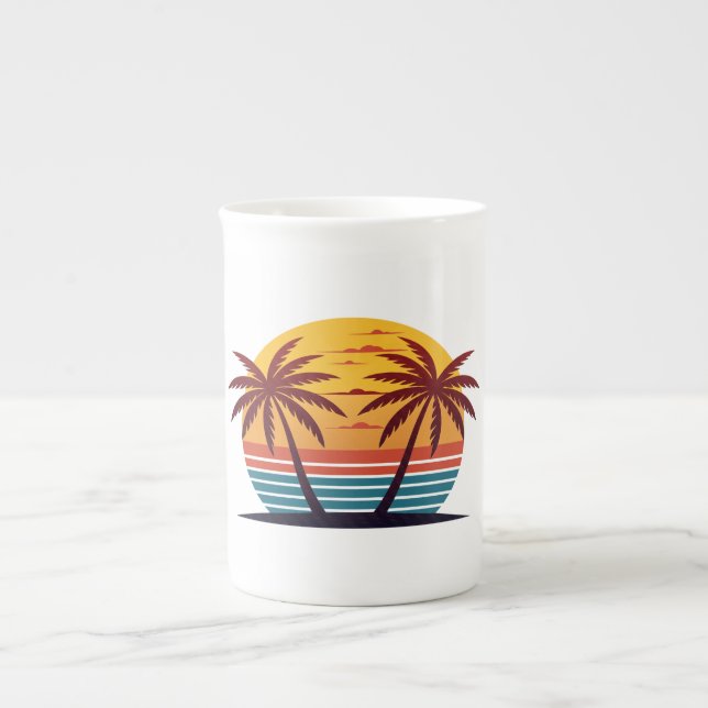 Sunset with Palm Trees Vector-98802 Bone China Mug (Front)
