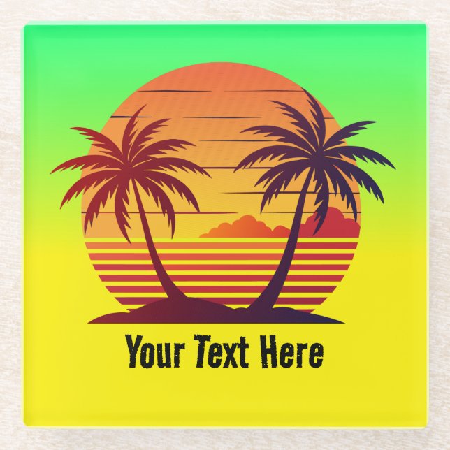 Sunset with Palm Trees Vector-98803 Glass Coaster (Front)