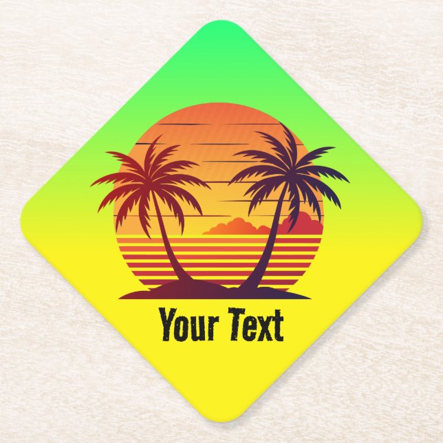 Sunset with Palm Trees Vector-98803 Paper Coaster (Front)