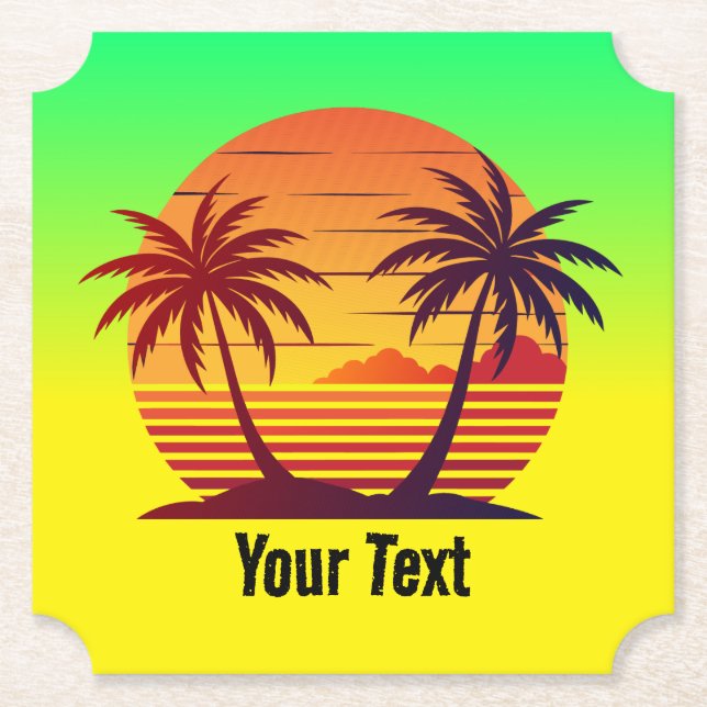Sunset with Palm Trees Vector-98803 Paper Coaster (Front)