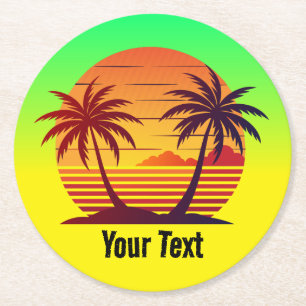 Sunset with Palm Trees Vector-98803 Round Paper Coaster