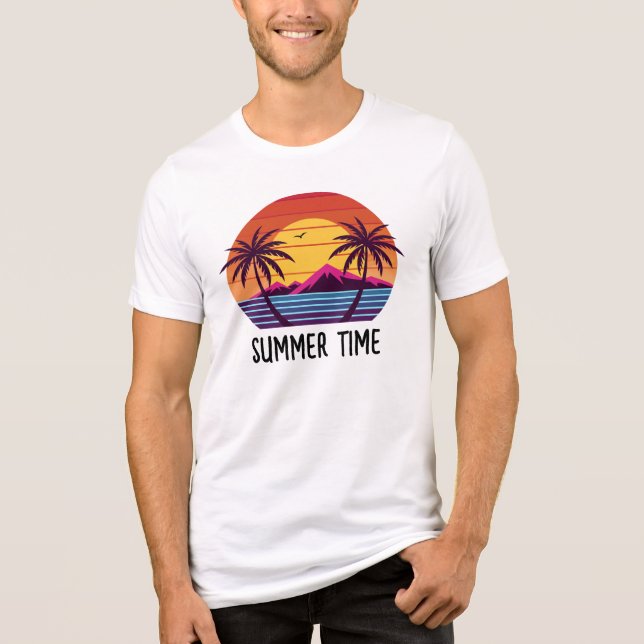 Sunset with Palm Trees Vector-98804 Tri-Blend Shirt (Front)