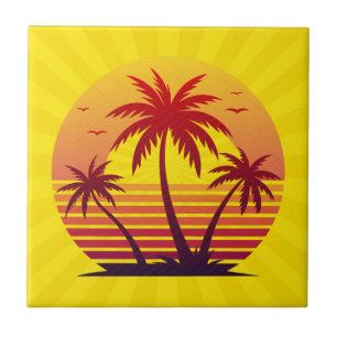 Sunset with Palm Trees Vector-98805 Ceramic Tile
