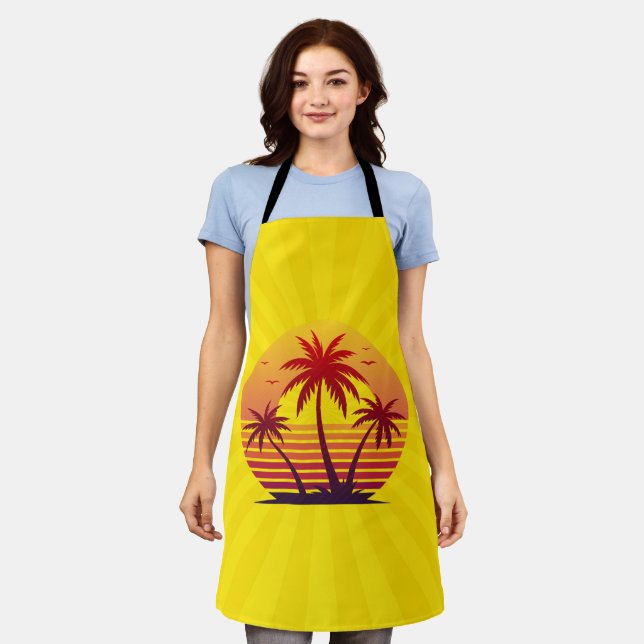 Sunset With Palm Trees Vector Apron (Worn)