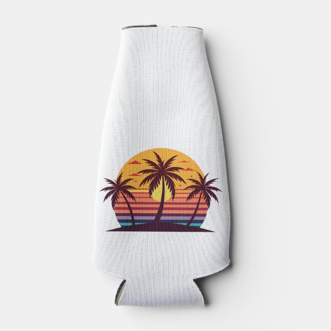 Sunset With Palm Trees Vector Bottle Cooler (Front)