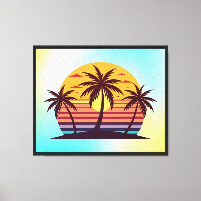 Sunset With Palm Trees Vector Canvas Print (Front)