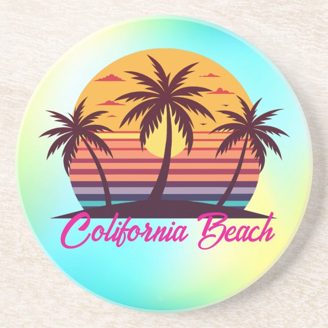 Sunset With Palm Trees Vector Coaster (Front)