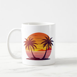 Sunset with Palm Trees Vector Coffee Mug