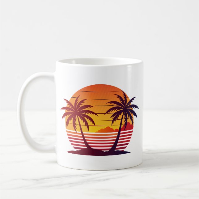 Sunset with Palm Trees Vector Coffee Mug (Left)