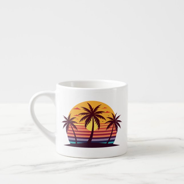 Sunset With Palm Trees Vector Espresso Cup (Left)