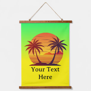 Sunset with Palm Trees Vector Hanging Tapestry