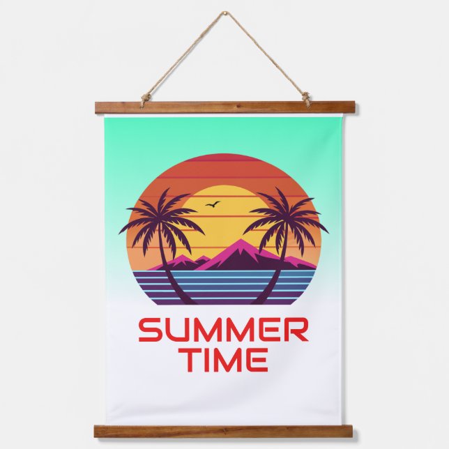 Sunset With Palm Trees Vector Hanging Tapestry (Front)