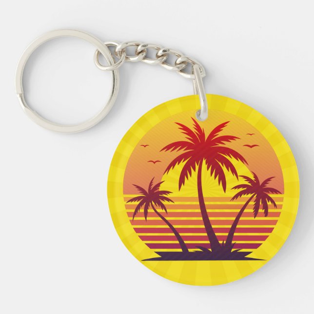 Sunset With Palm Trees Vector Key Ring (Front)