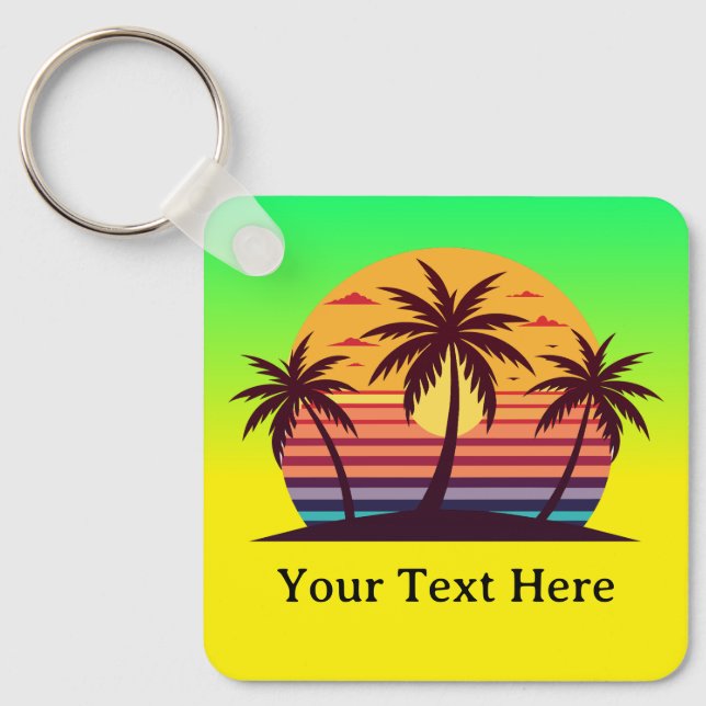 Sunset With Palm Trees Vector Key Ring (Front)