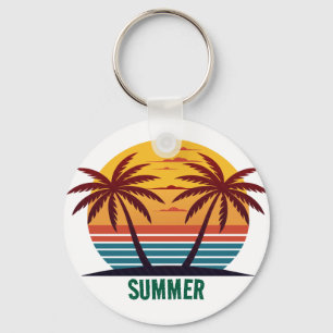 Sunset with Palm Trees Vector Key Ring