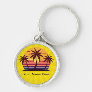 Sunset With Palm Trees Vector Key Ring
