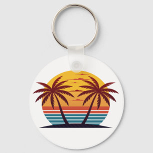 Sunset with Palm Trees Vector Key Ring