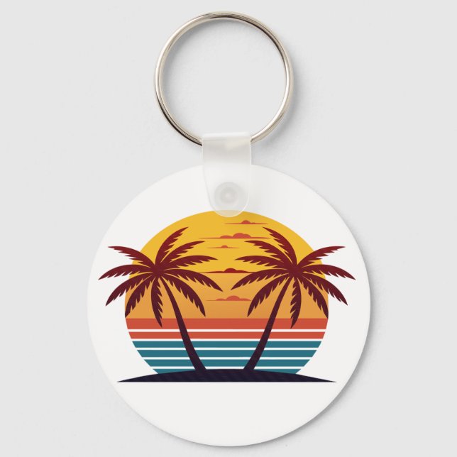 Sunset with Palm Trees Vector Key Ring (Front)