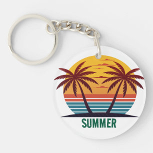 Sunset with Palm Trees Vector Key Ring