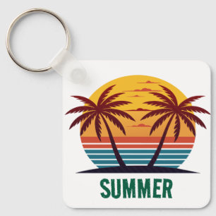 Sunset with Palm Trees Vector Key Ring