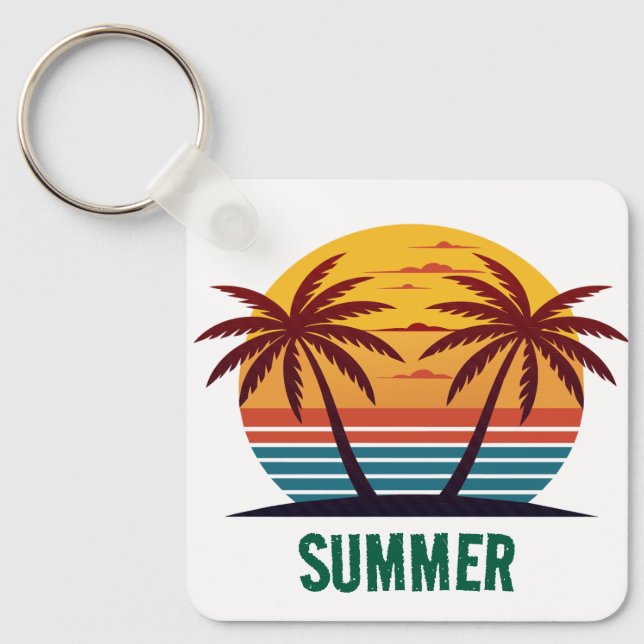 Sunset with Palm Trees Vector Key Ring (Front)