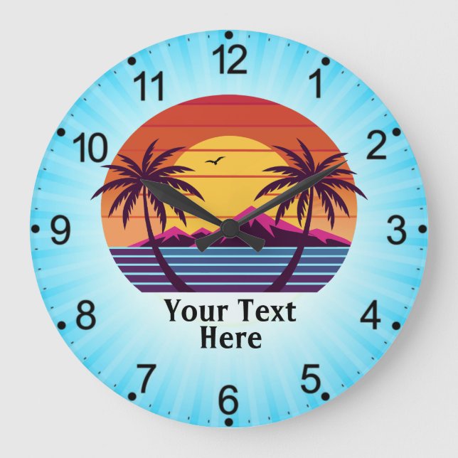 Sunset with Palm Trees Vector Large Clock (Front)