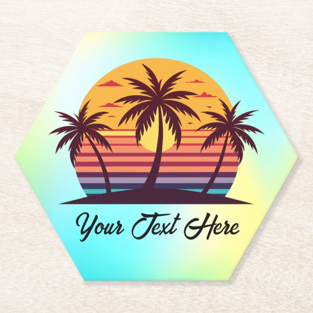 Sunset With Palm Trees Vector Paper Coaster (Front)
