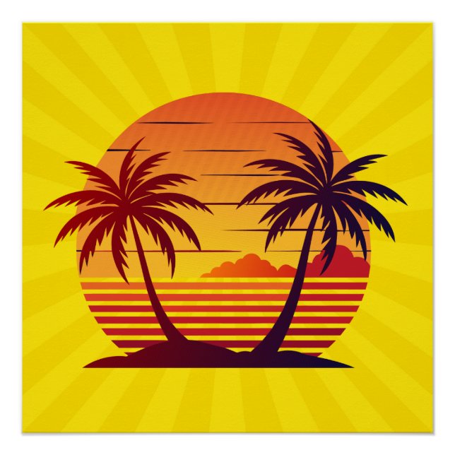 Sunset with Palm Trees Vector Poster (Front)