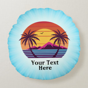 Sunset with Palm Trees Vector Round Cushion