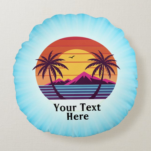 Sunset with Palm Trees Vector Round Cushion (Front)