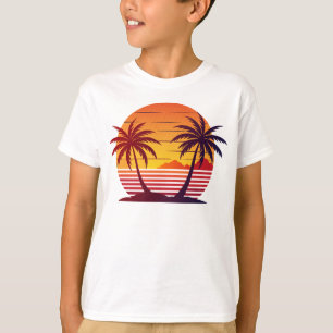 Sunset With Palm Trees Vector T-Shirt