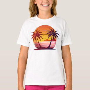 Sunset With Palm Trees Vector T-Shirt