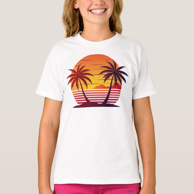 Sunset With Palm Trees Vector  T-Shirt (Front)