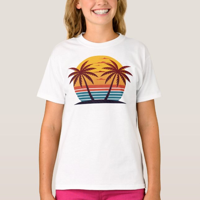 Sunset With Palm Trees Vector T-Shirt (Front)
