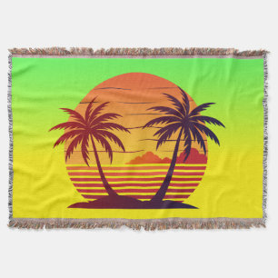 Sunset with Palm Trees Vector Throw Blanket