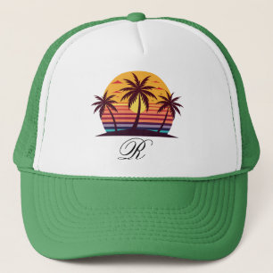 Sunset With Palm Trees Vector Trucker Hat