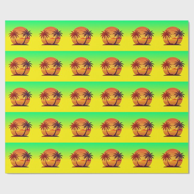 Sunset with Palm Trees Vector Wrapping Paper (Flat)