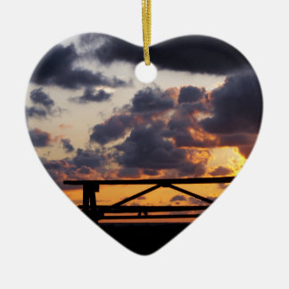 Sunset with Picnic Table Ceramic Tree Decoration