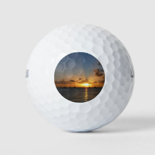 Sunset with Sailboats Tropical Landscape Photo Golf Balls
