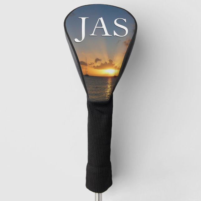 Sunset with Sailboats Tropical Landscape Photo Golf Head Cover (Front)