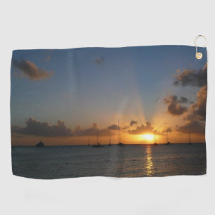 Sunset with Sailboats Tropical Landscape Photo Golf Towel