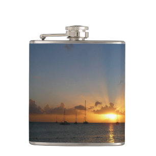 Sunset with Sailboats Tropical Landscape Photo Hip Flask