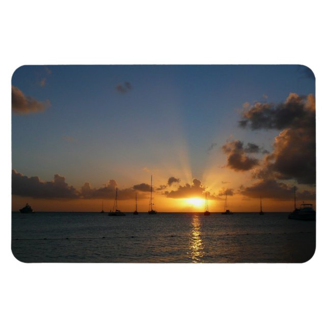 Sunset with Sailboats Tropical Landscape Photo Magnet (Horizontal)
