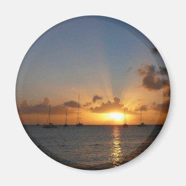 Sunset with Sailboats Tropical Landscape Photo Magnet (Front)