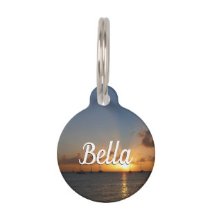 Sunset with Sailboats Tropical Landscape Photo Pet Tag