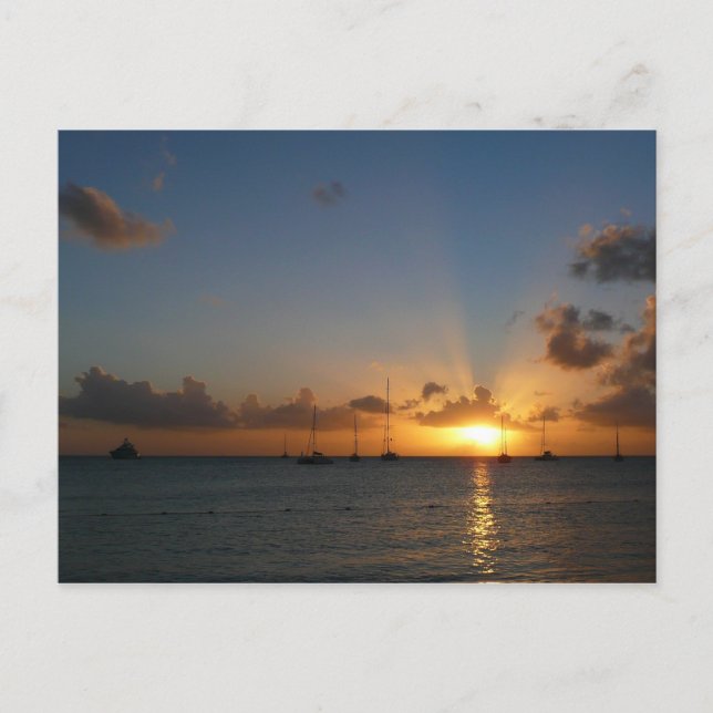 Sunset with Sailboats Tropical Landscape Photo Postcard (Front)