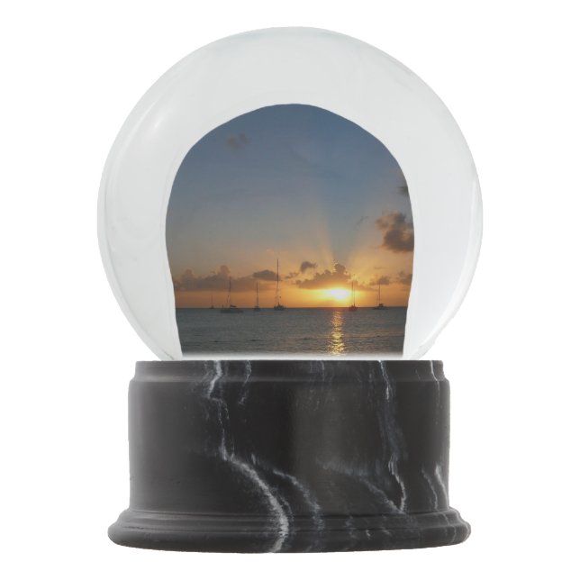 Sunset with Sailboats Tropical Landscape Photo Snow Globe (Front)