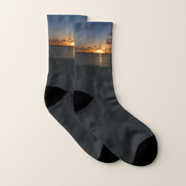 Sunset with Sailboats Tropical Landscape Photo Socks (Pair)