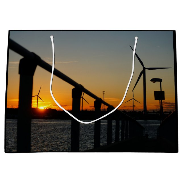 Sunset with windmill, relaxing and calming. large gift bag (Front)